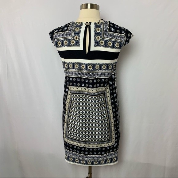 Mango MNG Basics Size XXS Blue Geometric Print Cap Sleeve Handkerchief Dress - Picture 4 of 9